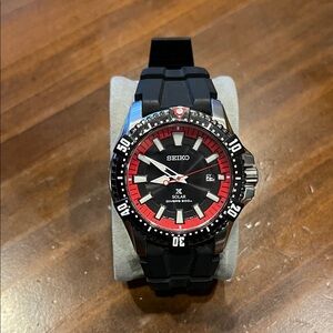 Seiko Black and Red Solar Dive Watch
